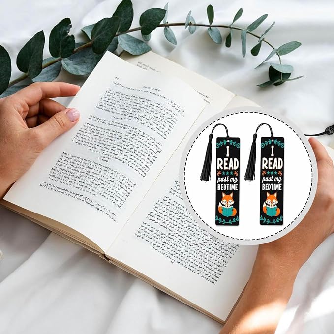 Cute Fox Bookmarks 5 Pcs with Tassels Animal I Read Past My Bedtime Wooden Bookmarks for Reading Women Students Teacher Reader