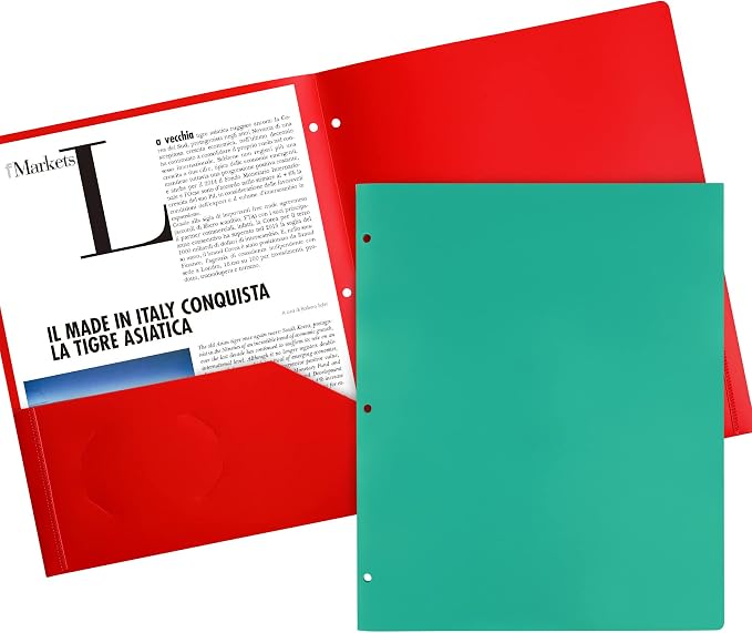 Feosky Folders with Pockets, 6 Assorted Colors Plastic Two Pocket Folders, File Folder, 2 Pockets Folder and 3 Hole for School, Home, and Office