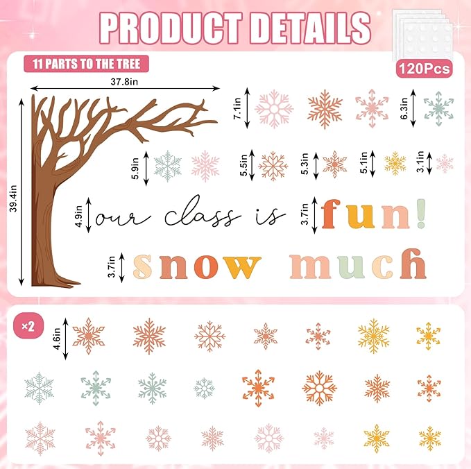 JarThenaAMCS 71Pcs Winter Bulletin Board Decorations Winter Classroom Decorations Christmas Snowflake Tree Cutouts for Xmas Holiday School Classroom Wall Door Decor Party Supplies
