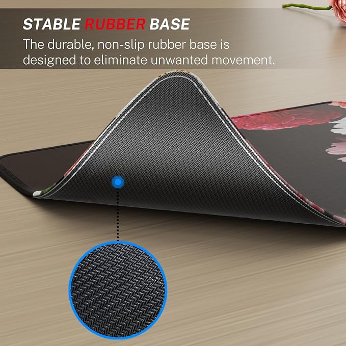 MROCO Essential Office & Gaming Mouse Pad, 8.5 x 11 Inch, Black Flower | Anti-Fray Stitched Edges, Functional and Stylish Pattern Design, Non-Slip Rubber Base, Water and Stain Resistant Protection