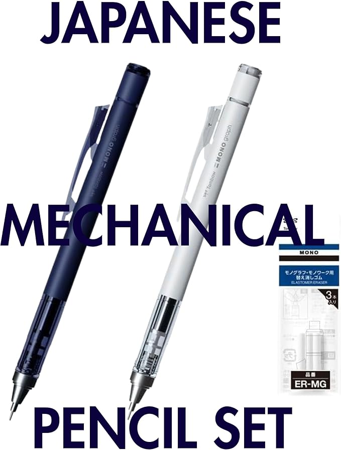 Tombow Mechanical Pencil 0.5mm, Navy & Gray with Eraser Refills | Japanese Stationery | Mechanical Pencil Pack | School Supplies | College Essentials | Office Supplies | Japan Import