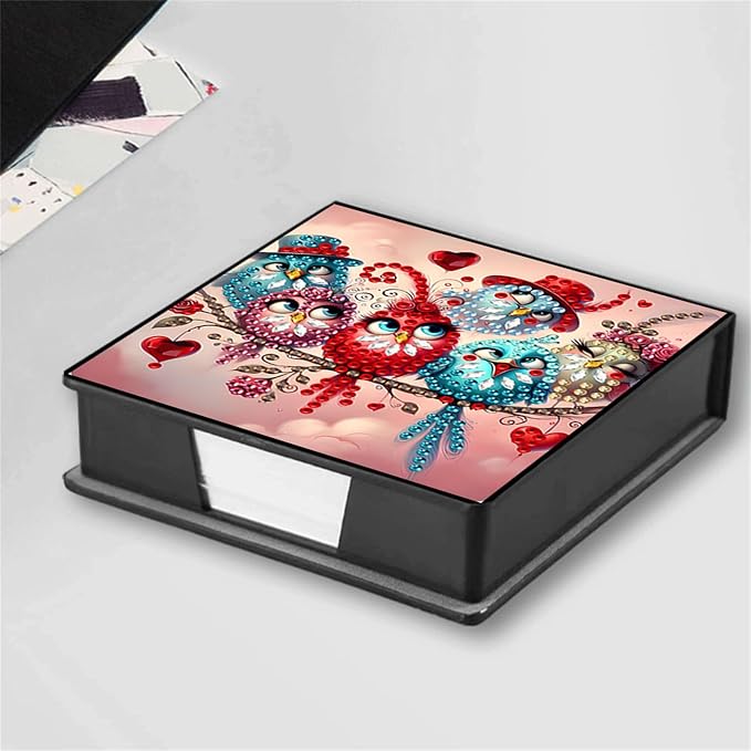 Bird Diamond Painting Note Box Memo Pad Holder, Diamond Art Sticky Notes Organizer for Desk, Aesthetic Stationery Storage Case for Office,School Supplies (Bird2)