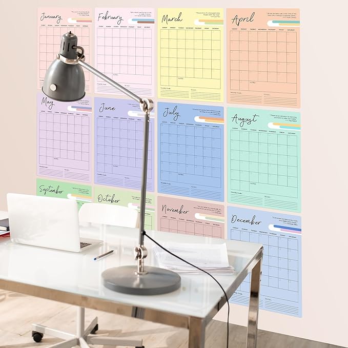 Ospelelf Undated Dry Erase Wall Calendar 12 Month, 12" x 17" Laminated Calendar Monthly Office Calendar 2026, 12 Sheets