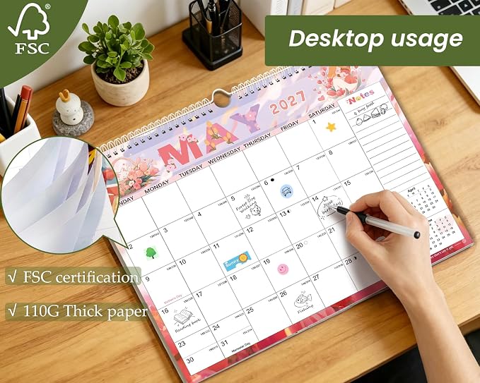 AECCN Calendar 2026-2027 3 Pack, 18 Months Calendars, 14.4" x 11.4" Durable Thick Paper, Anti Ink Bleed, Wall Calendar 2026-2027 with Stickers for Home, school, Office Planning-Colorful