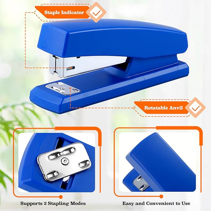 10 Pcs Staplers, Heavy Duty Office Stapler with 6000 Staples, 20 Sheet Capacity Standard Staple Bulk, Metal Desktop Staplers for Desk Home Office(Blue)