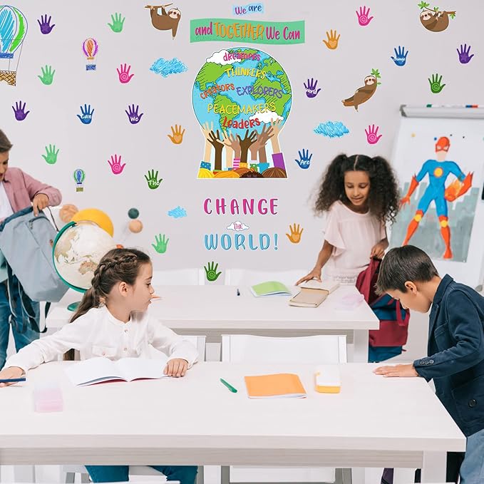 Gersoniel 67 Pcs One World Together We are and Together We Can Change The World Classroom Bulletin Board Set Decorations Back to School Board Border for Party Classroom School Chalkboard Wall Decor