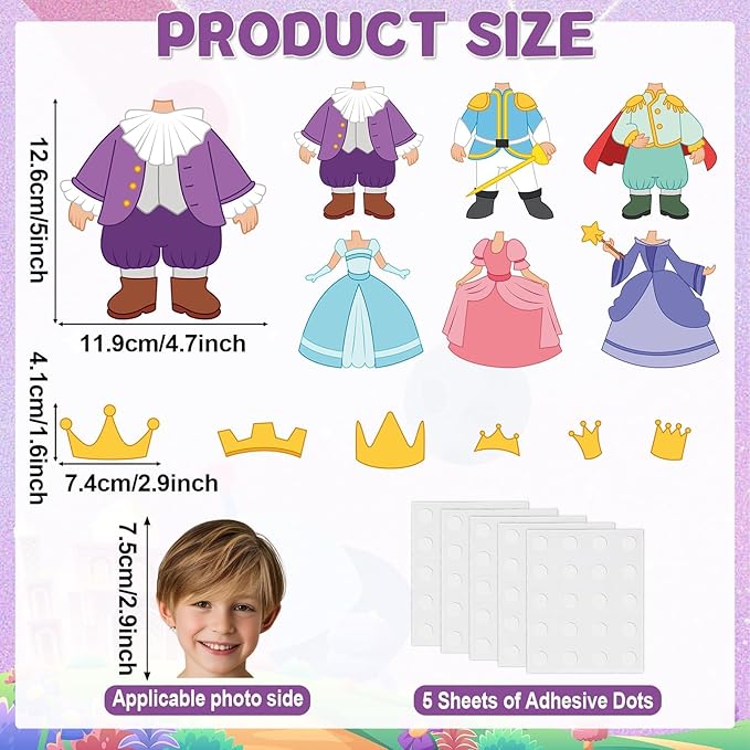 48Pcs Princess and Prince Crown Cutouts Bulletin Board Decorations Gold Crowns Paper Cut Outs DIY Photo Picture Craft for Kids Kindergarten Party Home Wall Back to School Classroom Birthday Supplies