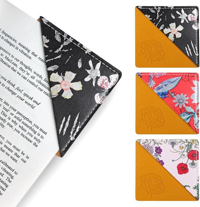 Leather Bookmarks, Wayzton Cute Square Printed Corner Bookmark, Personalized Book Accessories Gifts for Women Kids Reading Lovers