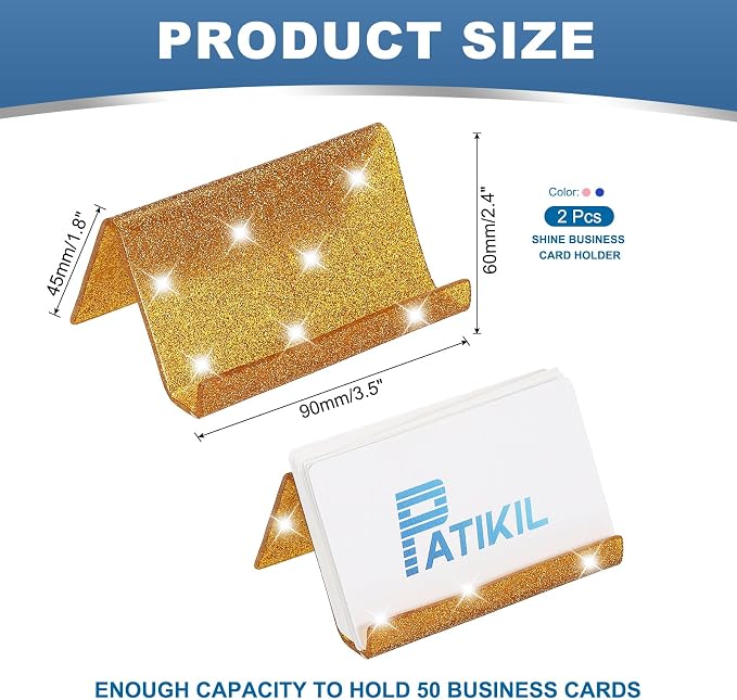 PATIKIL Business Card Holder for Desk, 2Pcs Acrylic Business Card Holders Shine Card Stand Organizer Cards Display for Office Exhibition, Gold/Silver