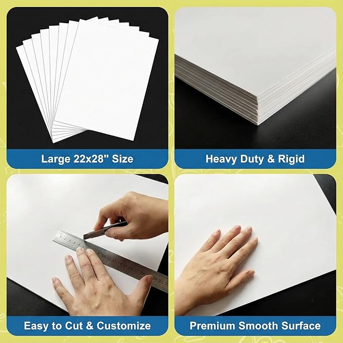 Rosmonde Poster Boards 22"x28" White, 100 Sheet Bulk Value Pack, Large Poster Boards for Science Fair Boards, Blank Bulk Boards for Vision Board Creations, Poster Board Supplies for School & Office