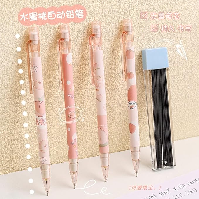6 Pcs Cute Mechanical Pencils With Top Erasers Peach Automatic Pencils Stationery Gift For Students Teen Girls 6 Pcs Mechanical Pencils, Writing and Correction Supplies