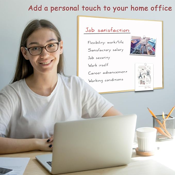 Dry Erase White Board, 13"x 17" Gold Aluminum Frame Magnetic Whiteboard for Wall Office,School,Home, Hanging Board for Decoration,Planning,Kitchen Grocery List,Drawing,Memo（BB-Gold-3343+1）