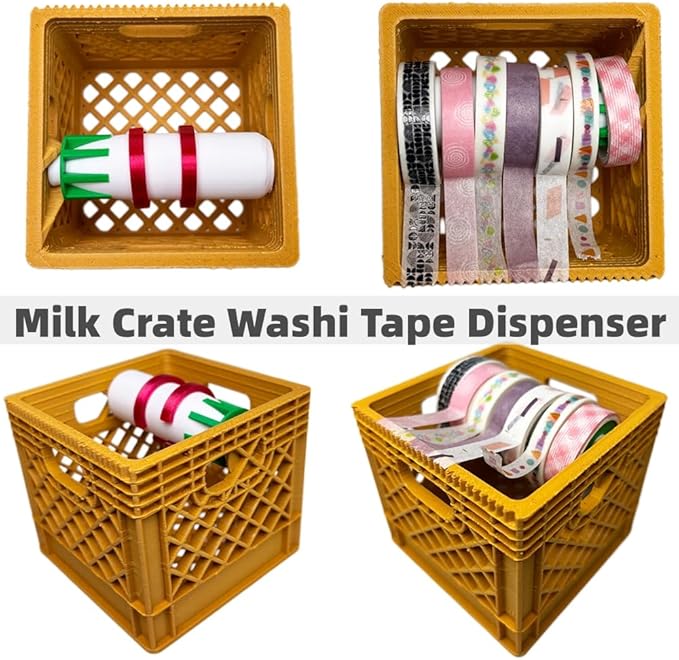 Mini Milk Crate Washi Tape Dispenser - Cute Art Wrapping Paper Cutter - Fun Desk Accessories- Unique Unusual Crafting Storage - Useful Novelty Practical Gag Gifts Vintage Decor Accents