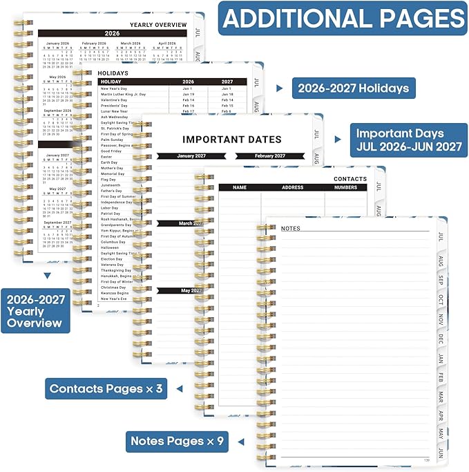 Academic Planner 2026-2027, Weekly and Monthly Calendar Book, July 2026 – June 2027, Hardcover Planner with Tabs, Perfect for Teachers, Students, Women & Men, A4 (8.5" x 11") - Watercolor Petal