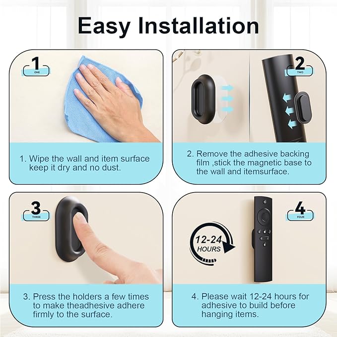 Magnetic Remote Control Holder Self-Adhesive Wall Mount, 6 Pack Upgraded Silicone Organizer Storage Wall Holder for Home Office TV, Fan and Air Conditioner Remote Control Black
