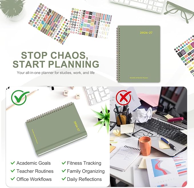 Planner 2026-2027, Weekly and Monthly Academic Year Calendar Planner, July 2026 - June 2027, Daily Agenda Book for Office School Supplies, A5(6.3'' x 8.5'')
