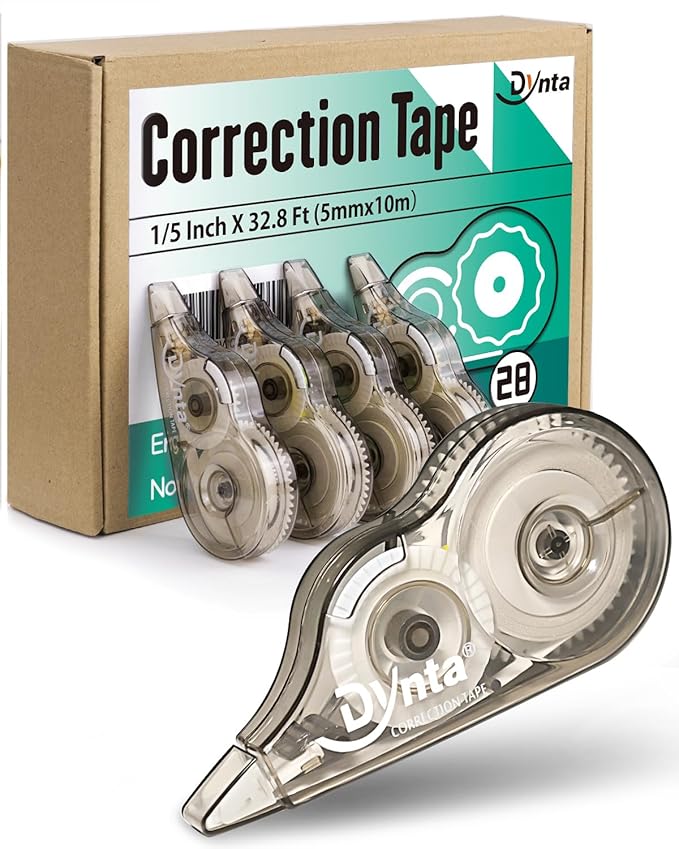 Dynta Correction Tape 28 Pack, White Mistake Out, Transparent Dispenser, 1/5 Inch X 32.8 Ft (5mmx10m), Correction Supplies Ergonomic Design Instant Fixes
