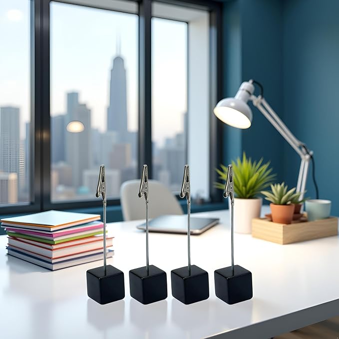 4Pcs Black Memo Clip Holders Stand with Alligator Clasp Pictures Card Paper Note Clip Office Memo Holders for Office Home Use, Desk Accessories and Workspace Organizers Office Memo Holders