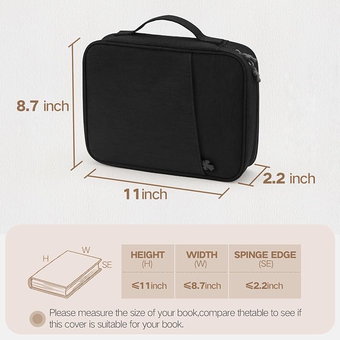 MOSLA Bible Cover Bag with for Women Men, Scripture Study Carrying Book Cover Church Bag with Handle and Pocket for Fathers Mothers Mom Kids, Catholic Church, Christian Gifts Black