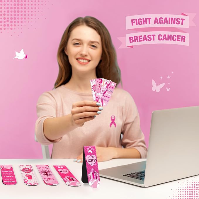 48 Pcs Breast Cancer Awareness Bulk Items Magnetic Bookmarks Pink Ribbon Accessories Book Marks Hope Butterfly Inspirational Gifts for Breast Cancer Charity Office Fundraiser Events Supplies