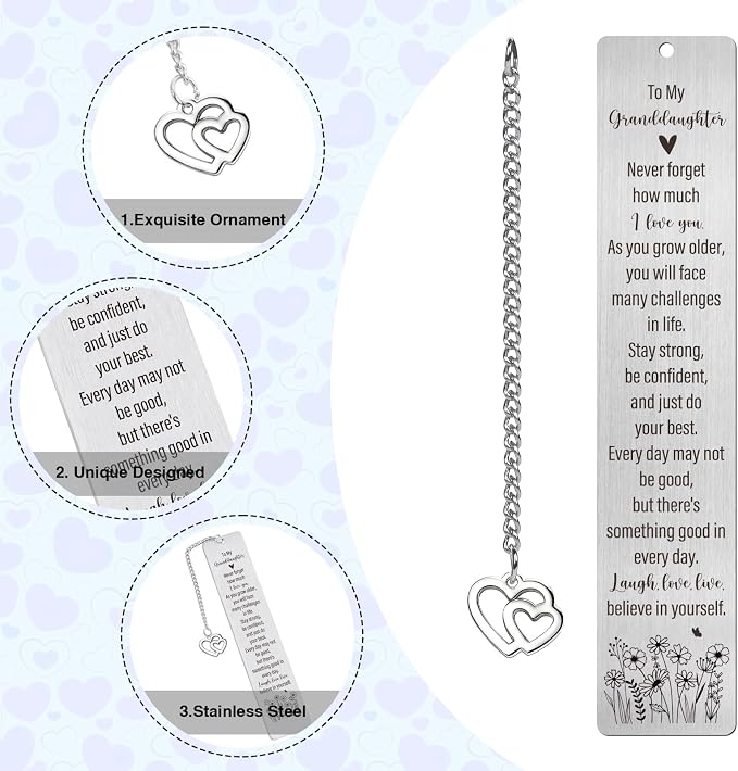 Granddaughter Bookmark Gifts from Grandparents - Inspirational Grand Daughter Gifts from Grandma Grandpa, Encouraging Graduation Christmas Birthday Going to College Present for Granddaughter