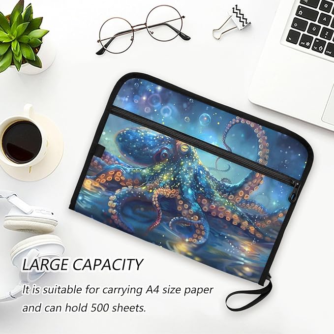 Expanding File Folder Octopusfish Blue Accordion File Organizer 13 Pockets Document Organizer with Zipper Labels A4 Letter Office Storage