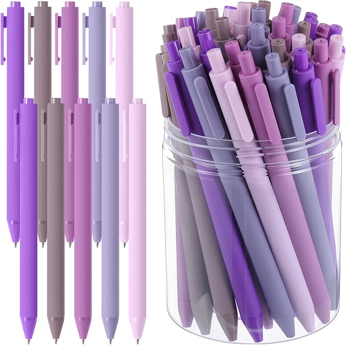 Crtiin 30 Pcs Gel Pens Bulk, 0.5mm Fine Point Black Ink Pens, Retractable Smooth Writing Quick Dry, Colored Aesthetic for School Office Journaling Teacher Appreciation Mother Day (Purple Series)