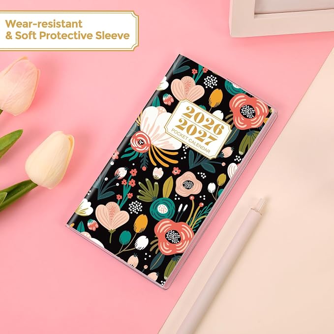 SKYDUE Pocket Calendar 2026-2027, 24-Month Small Monthly Pocket Planner Jan 2026- Dec 2027 for Purse, 6.7" X 3.7", Perfect for On-the-Go Planning and Organization