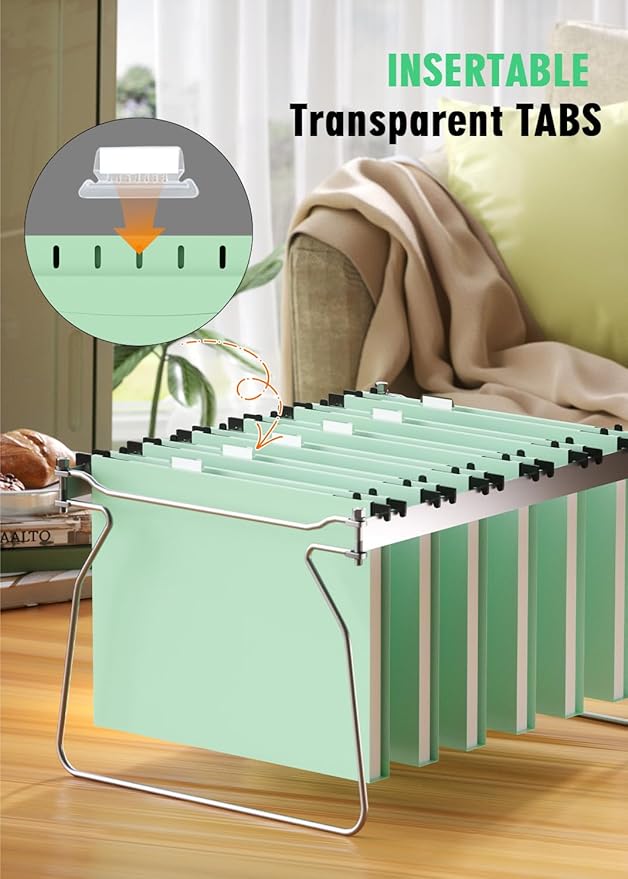 Extra Capacity Plastic Hanging File Folder, 12 Pack Reinforced Hang Folders Letter Size, Heavy Duty 1 Inch Expansion Filing Cabinet Folders, for Bulk Files, Medical Charts, Sage Green
