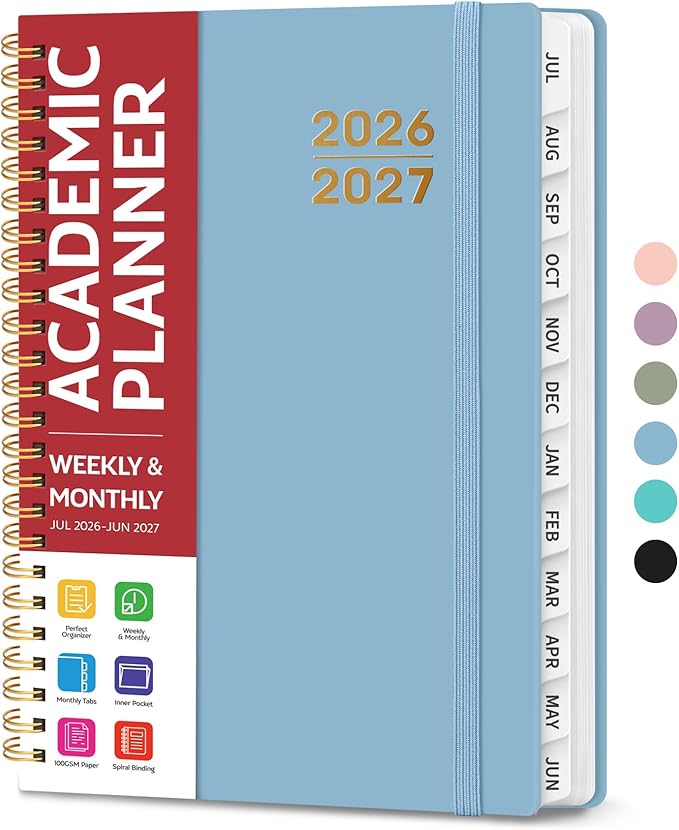 Planner 2026-2027 for Women & Men, Academic Monthly and Weekly Calendar Planner, Jul 2026 - Jun 2027, A5 (6.3" x 8.5"), Teacher Student Planning Book with Tabs, Ideal for Office School Supplies - Baby Blue