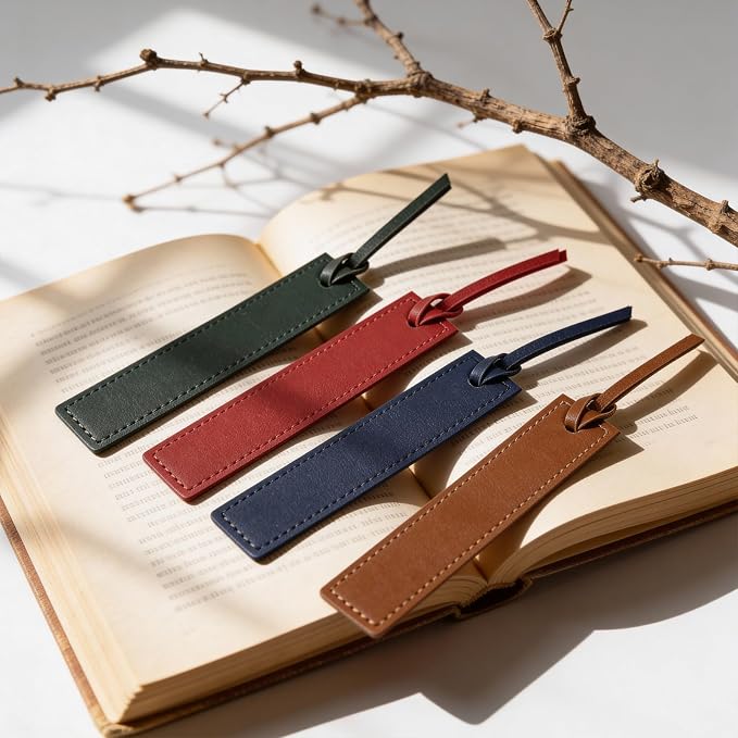 6 Pcs Leather Bookmarks with Tassels, Handmade Stitched Bookmarks - Classic Retro Style Page Markers, Unique Reading Gifts for Book Lovers, Men, Women, Readers, Teachers and Students