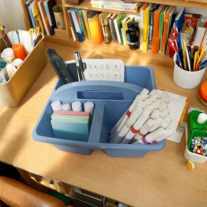 6 Pack Classroom Caddy, Table Caddy with 3 Compartment, Portable Storage Caddy for Classroom, Office, and Home, Multiuse Art Caddy with Handle, Durable & Drop-Proof, Rainbow Colors