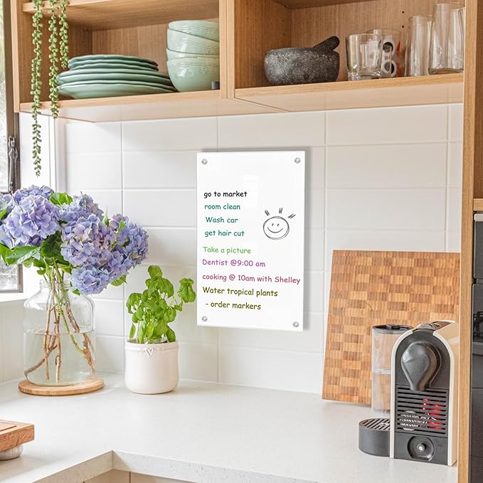 TORASO Glass Dry Erase Board for Wall, Glass Dry Erase Board WhiteBoard, 13.6" x 8.3" A4 Size, Hang Papers for Home, Office, School (BB-WH-A4)