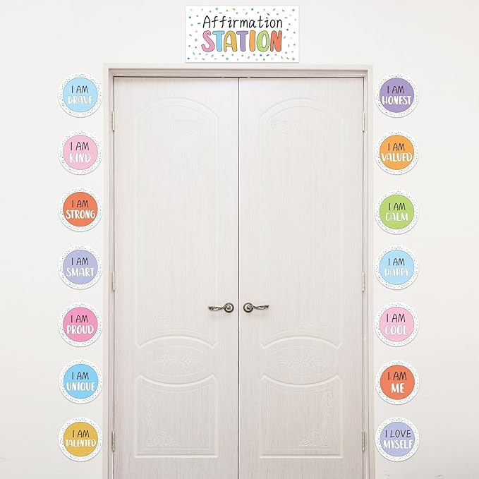 Pastel Affirmation Station Bulletin Board Set Positive Bulletin Board for Classroom Mirror Growth Mindset Decoration Inspirational Motivational Accent Color Cutouts for Home School Teacher Wall Supply