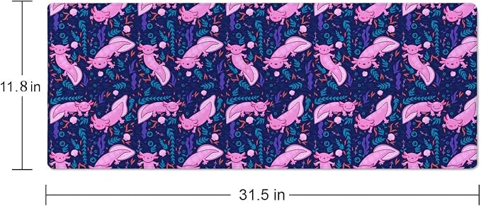 Axolotl Large Gaming Desk Mat - 31.5x11.8 inches Extended XL Big Cute Mouse Pad Waterproof with Non-Slip Base and Stitched Edges for Computer Keyboard