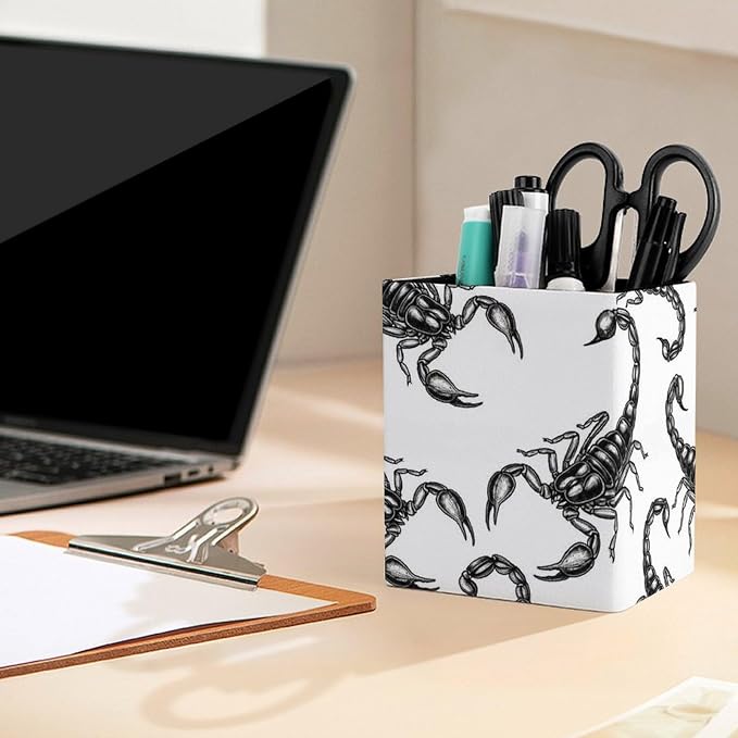 Women's Fashion Pencil Pen Holder Cup, Waterproof Office Supplies, Waterproof Multifunctional Office Supplies Black Scorpion