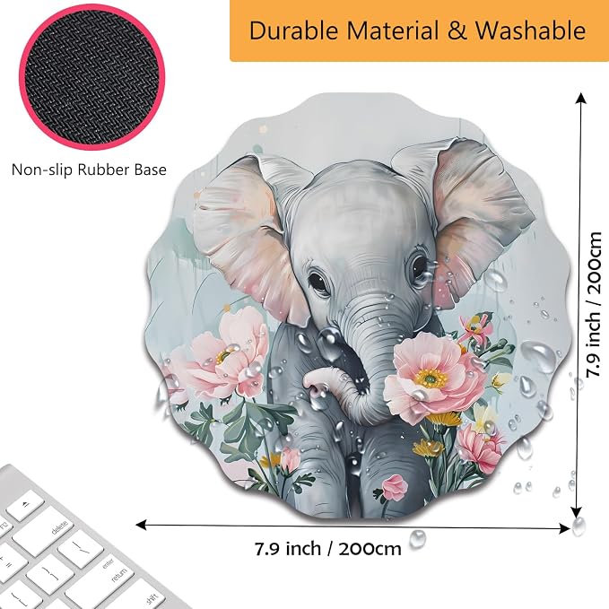 Pen Holder for Desk, PU Leather Multifunctional Desktop Storage Box and Anti-Slip Mouse Pad Set, Makeup Brush Holder Pen Organizer for Office and Home - Little Elephant Flower