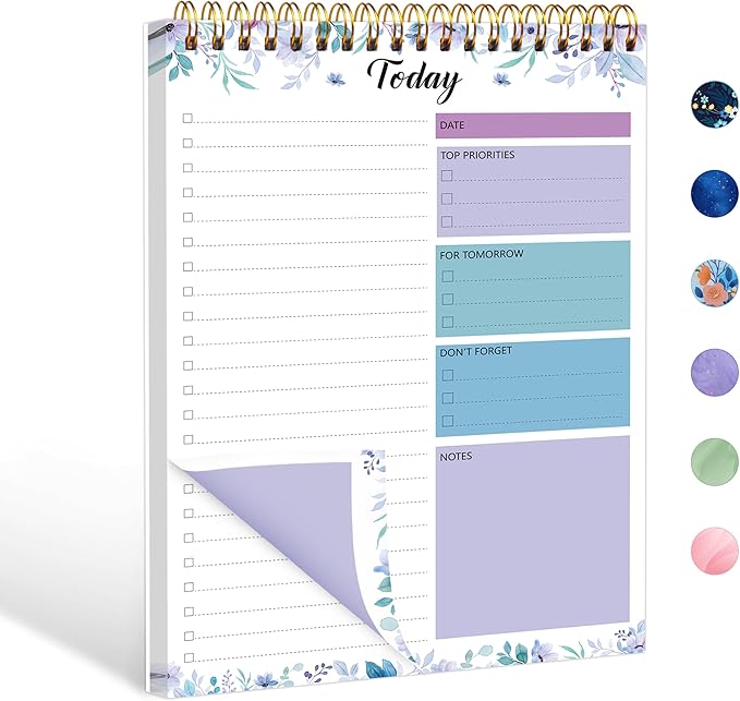 To Do List Notepad - Daily Planner Notepad 104 Pages Task Planner, 6.7" x 9.8" Double Sided Spiral Notebook with Checklist Productivity Planning Pad for Work Office Home-Purple