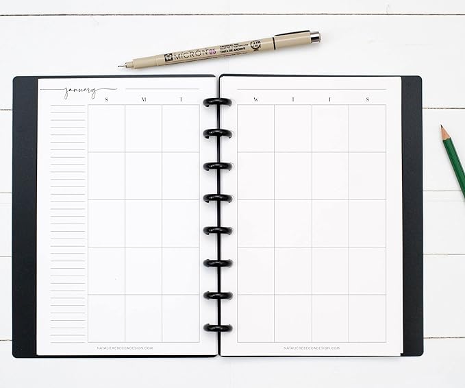BetterNote Monthly Undated Calendar Refill for Disc Notebooks, Fits Levenger Circa, Happy Planner, Staples Arc, TUL, InkWell Press, IWP, MAMBI (8-Disc, 5.5"x8.5", Modern)