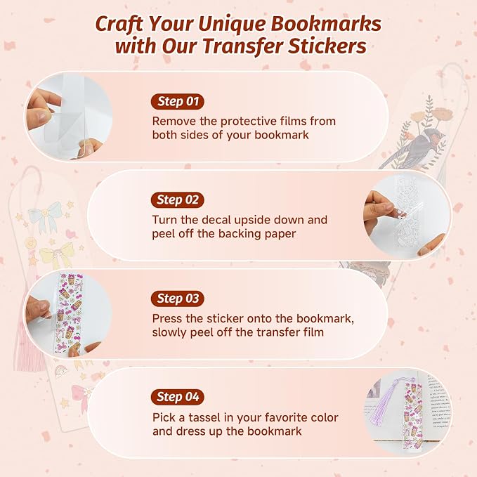 120Pcs Acrylic Bookmark Blanks Kits, Clear Acrylic Book Marks for Reading Women,30Pcs Blank Bookmarks with 30PCS Booklover Theme UV DTF Stickers and 30 Color Tassels for DIY Bookmarks Gift