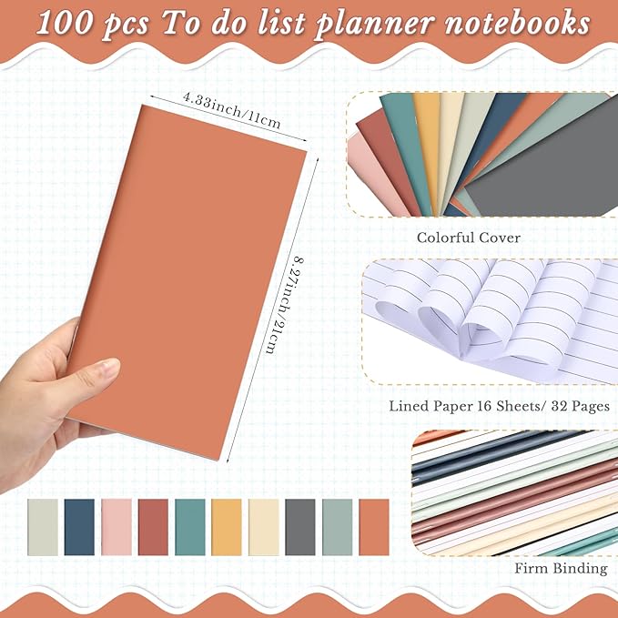Qilery 100 Pcs 2026-2027 Daily Weekly Planner Bulk Employee Appreciation Gifts Small Pocket Journal to Do List Goals Notepad for Patient Access Week Nurse Team Coworkers Teacher (Bright Color)