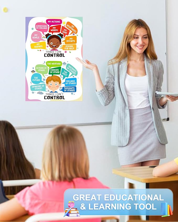 D24TIME Things I Can Control-Things I Cannot Control Mental Health Posters for Boho Classroom Decor Home Mental Health Educational Posters for Boys Girls Teachers Elementary Back to School Supplies