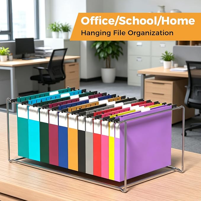 Ansook 12 Pack Plastic Hanging File Folders, Heavy Duty Letter Size Hanging Folders with Tabs, 2 x 1", 4 x 1.5", 4 x 2", 2 x 2.5", Hanging Files for Office and Document Organization, Assorted Colors
