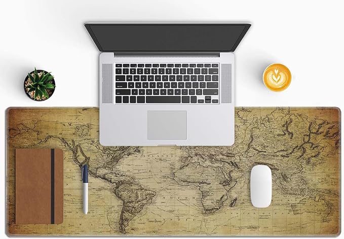 Gaming Mouse Pad Large, Keyboard Mouse Mat Desk Pad, Non-Slip Rubber Base with Stitched Edges Mousepad, 31.5X11.8 inch Vintage Retro World Map
