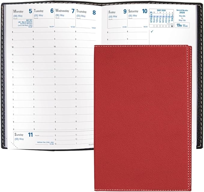 Quo Vadis 2026 Business - Weekly Planner - 12 Months, Jan. to Dec. - 4 x 6" - Grained Faux Leather Club Red Cover- Time Management Appointment Organizer