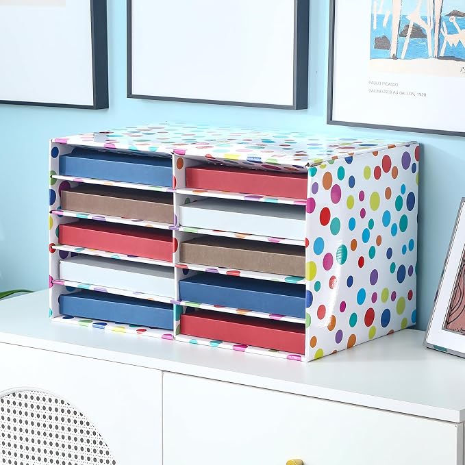 2 Pcs Confetti Classroom Paper Storage Organizer 19x12 Construction Paper Storage Desktop Mailbox File Sorter Sturdy Cardboard Literature Organizer for Home Office School