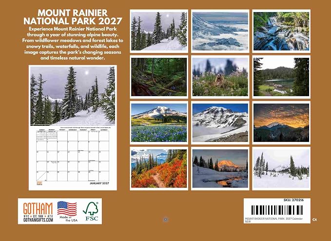 Mount Rainier National Park Calendar 2027 Monthly Wall Calender 12 Month