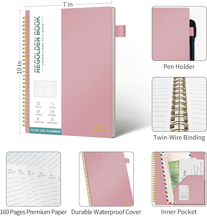 To Do List Planner Spiral Notebook Daily Task Tracker with Wide lined Notebooks Flexible Cover To Do List Journal Checklist Project Notebooks for Teacher/Men/Women 160 Pages (7"x10")