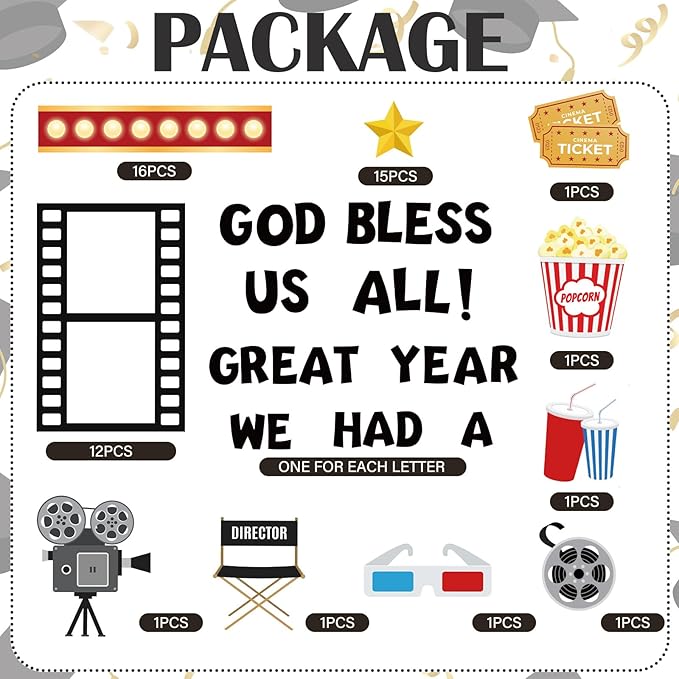 Ceenna 80 Pcs 2026 Graduation End of Year Movie Night Bulletin Board Decoration Set Classroom Movie Star Paper Cutout Party Decor for Congrats Grad Kindergarten Office Chalkboard Home Wall Decor