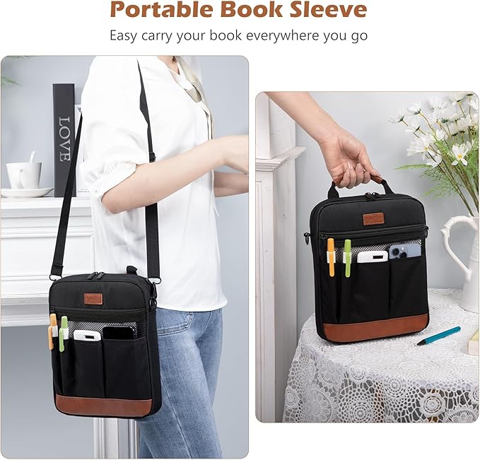 Book Sleeve with Zipper, Book Covers for Book Lovers, Multi-pocket Book Protector Cover with Shoulder Strap,Book Bag for Ipaad, kidle - Back To School Book Accessories